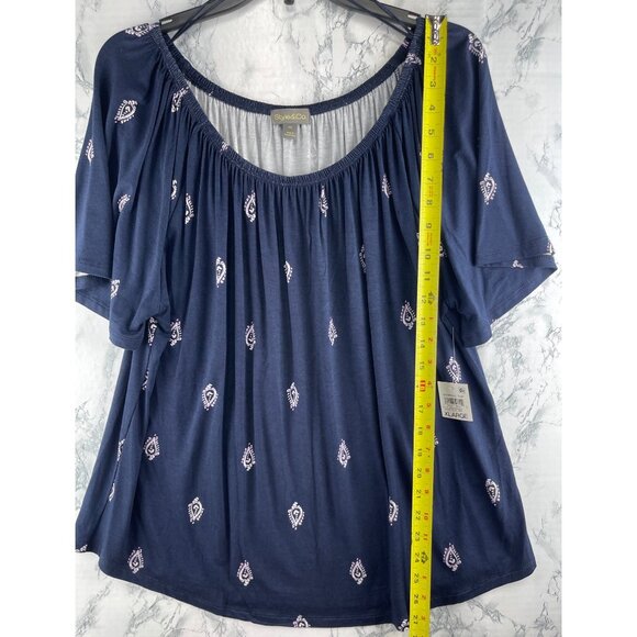 Style & Co. XL Shirring Top Blue Paisley Design Rayon & Spandex Blend - Picture 3 of 10
